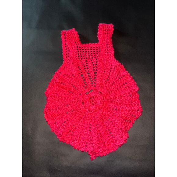 Hand Crochet Hot Pink Rose Vest Small Neon Boho tank top - Picture 5 of 16